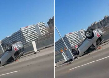 Teška nezgoda na Mostu na Adi: Automobil se prevrnuo, povređene osobe prevezene u bolnicu