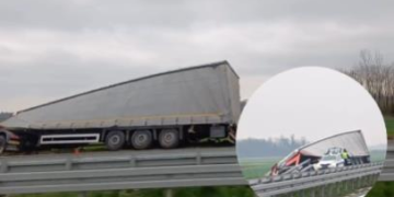 Jeziv udes na putu Šabac – Loznica: Šleper prevrnut, kabina u jarku (video)